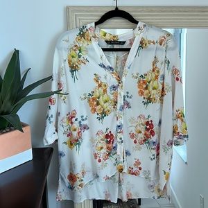 ZARA floral tropical button down short sleeve blouse top (US size XS) ✨